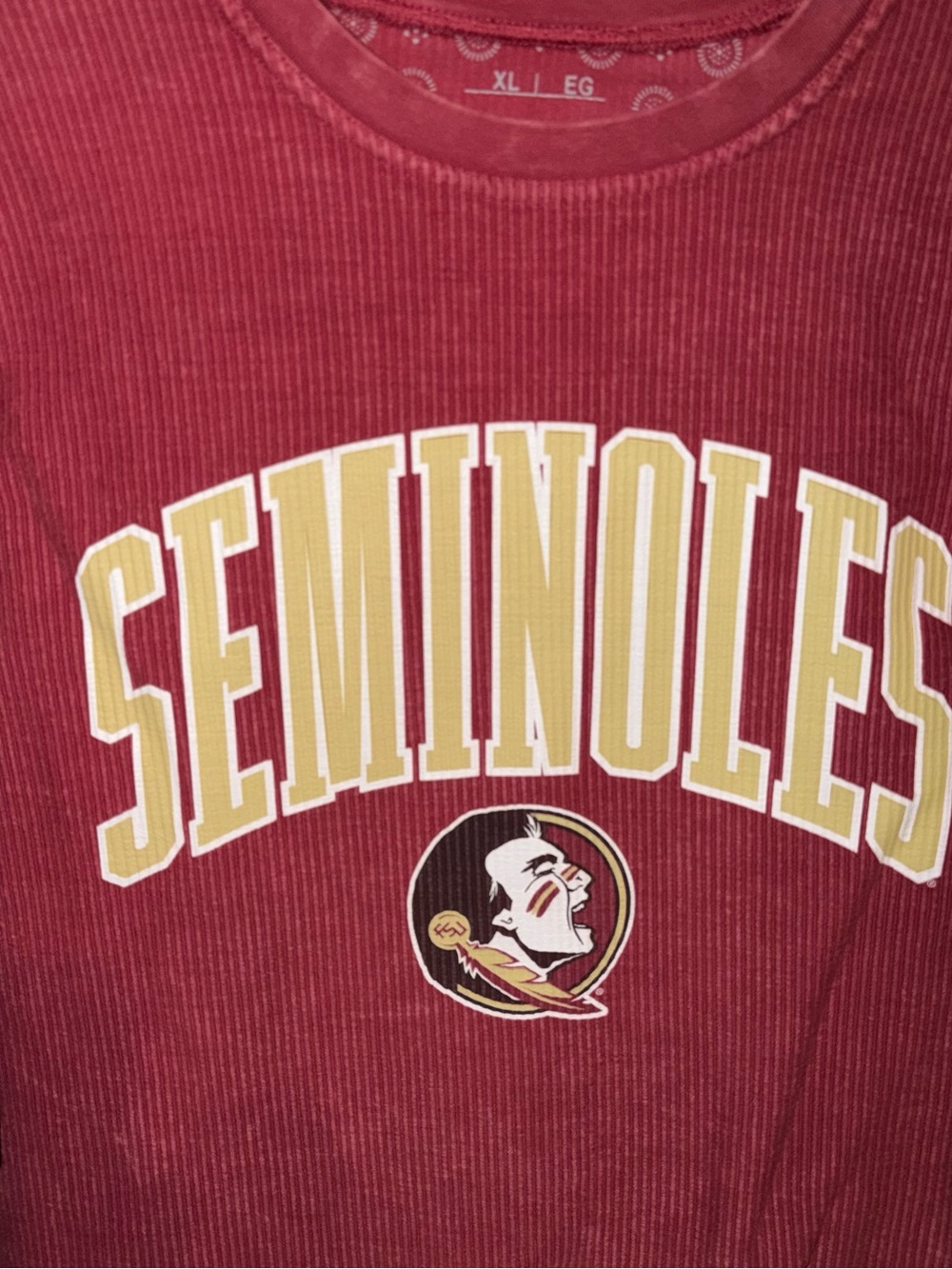 Seminoles Garnet Ribbed Long Sleeve with Gold and White Collegiate Graphic